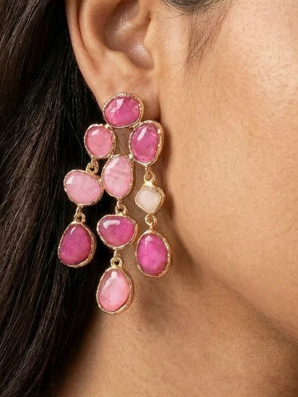 Gold-Tone Pink Cascade Stone Earrings
